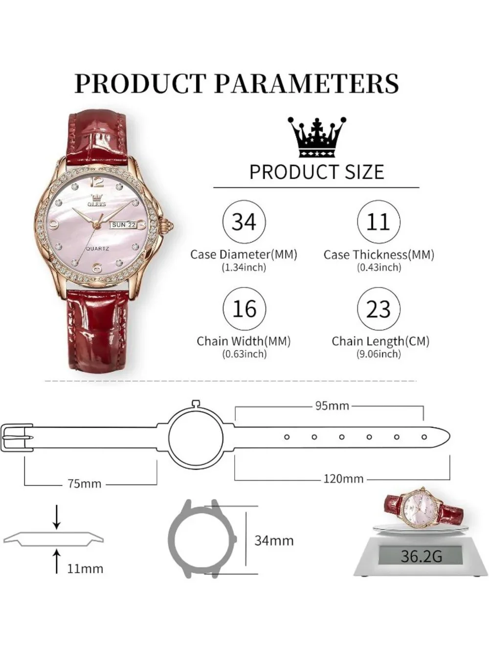 Women's Pink-Leather Rose Gold Ceramic Two Tone Ladies Wrist Watch Day Date Gift